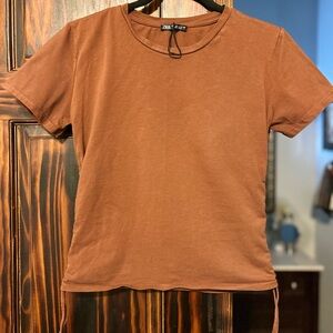 Zara Brown Short Sleeve Top with side cinch